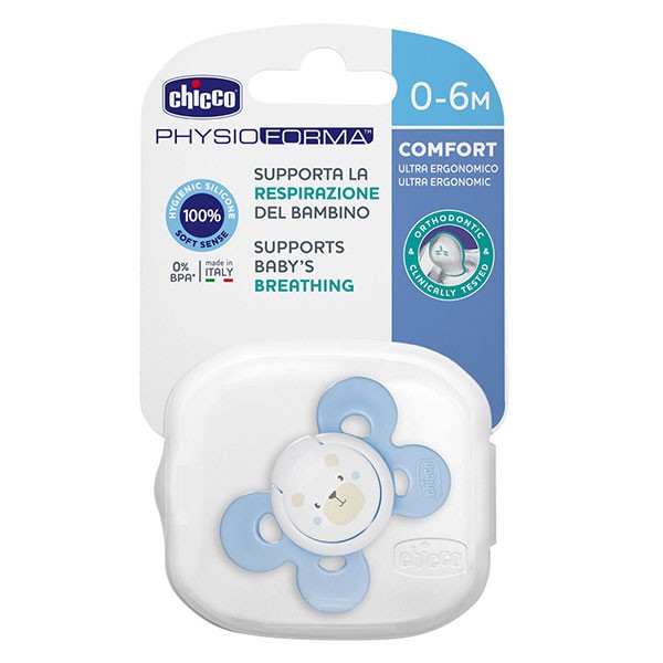 CHICCO SUCETTE PHYSIO FORMA COMFORT SILICONE +0M BLEU