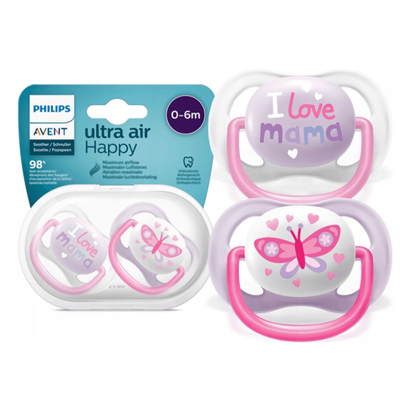 PHILIPS AVENT PACK 2 SUCETTES ULTRA AIR HAPPY 0-6 M