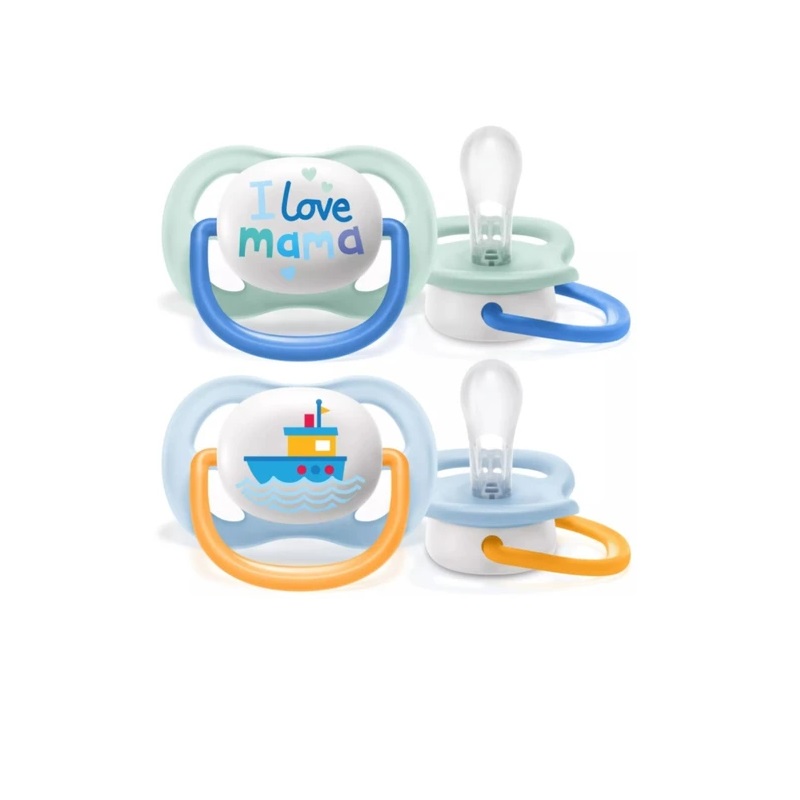 AVENT PACK 2 SUCETTES NATURAL ULTRA AIR HAPPY 0-6 MOIS BLEU