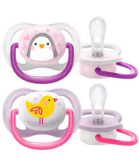 PHILIPS AVENT PACK 2 SUCETTES EN SILICONE ULTRA AIR ANIMAL ORTHODONTIQUE, POUR FILLES, 0-6 MOIS