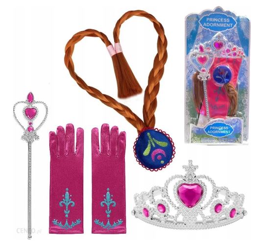 COSTUME DE PRINCESSE ANNA, DIADÈME, BAGUETTE TRESSÉE, GANTS, LA REINE DES NEIGES