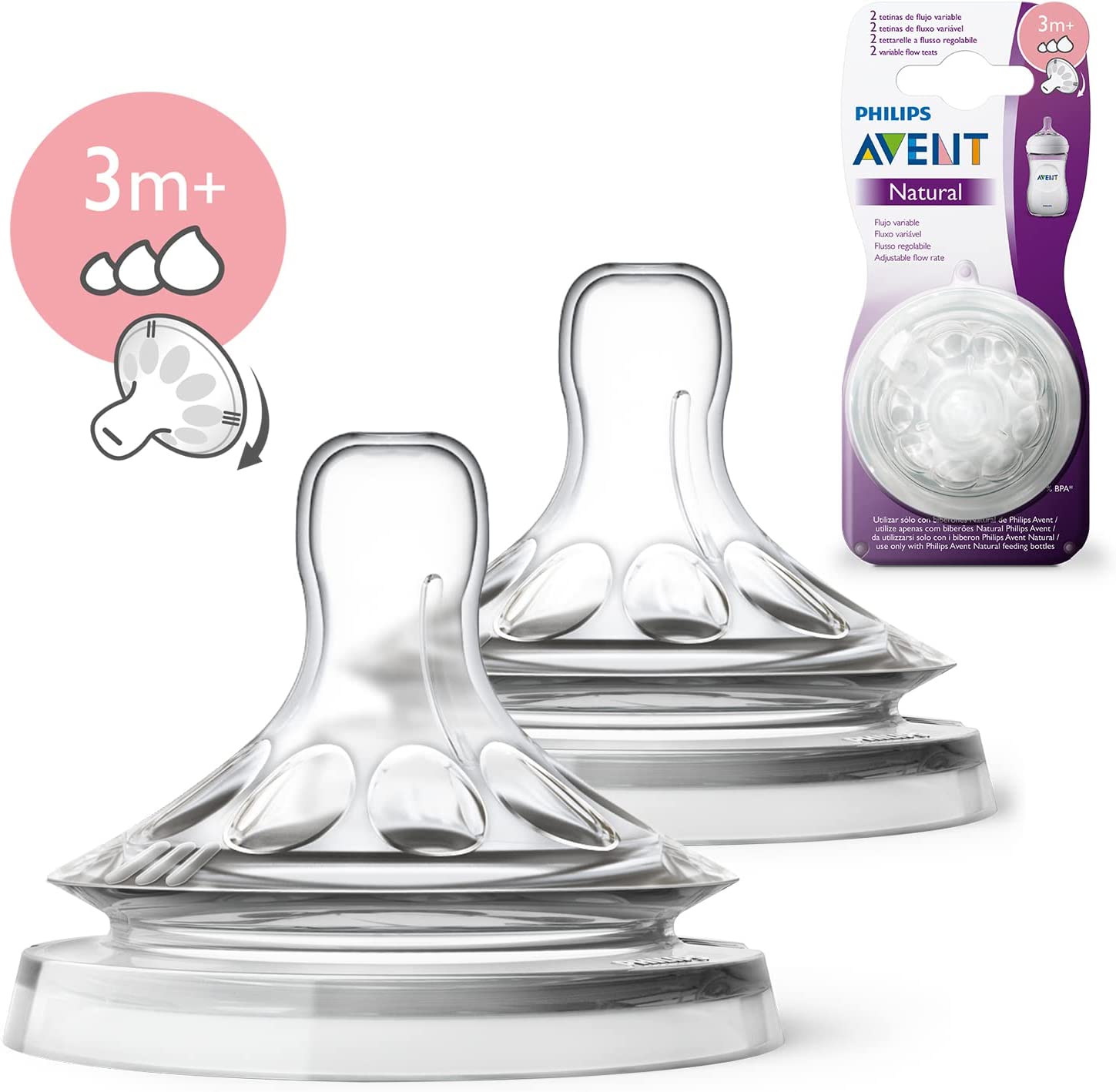 AVENT LOT 2 TÉTINES NATURAL DEBIT VARIABLE 3M+