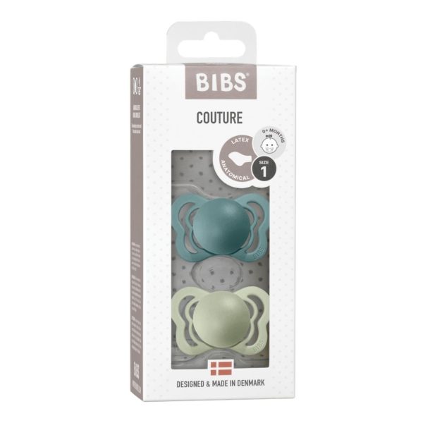 Sucette BIBS Couture Caoutchouc Bleu Etang/Vert Sauge 0-6 mois