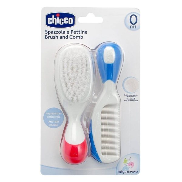 CHICCO BROSSE ET PEIGNE 0+ EN BLEU, BLANC ROUGE UNISEX