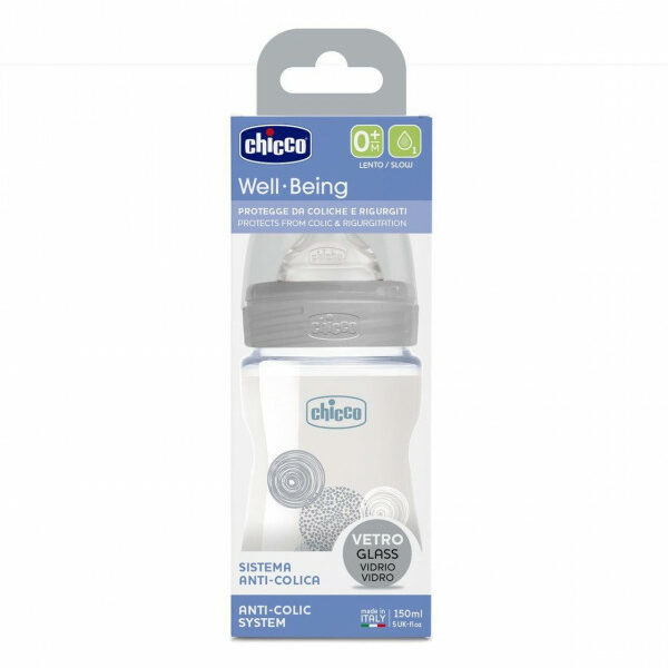 CHICCO BIBERON EN VERRE 150 ML GRIS 0+