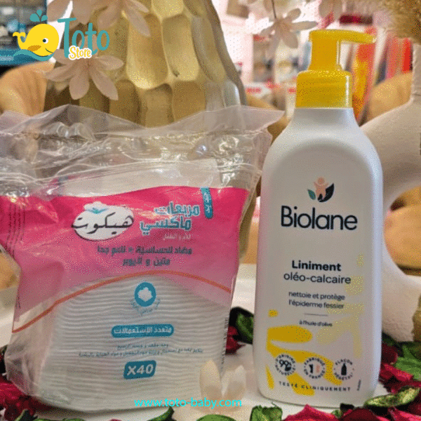 Soin bébé : Pack Hycot Maxi Carrés 40pc + Liniment Biolane