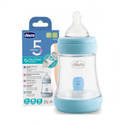 CHICCO BIBERON PERFECT 5 BLEU SILICONE 0M,150ML