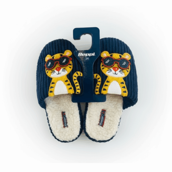 Chaussons Mules Enfant Beppi Modèle "Tigre Cool" Fourrés Côtelés